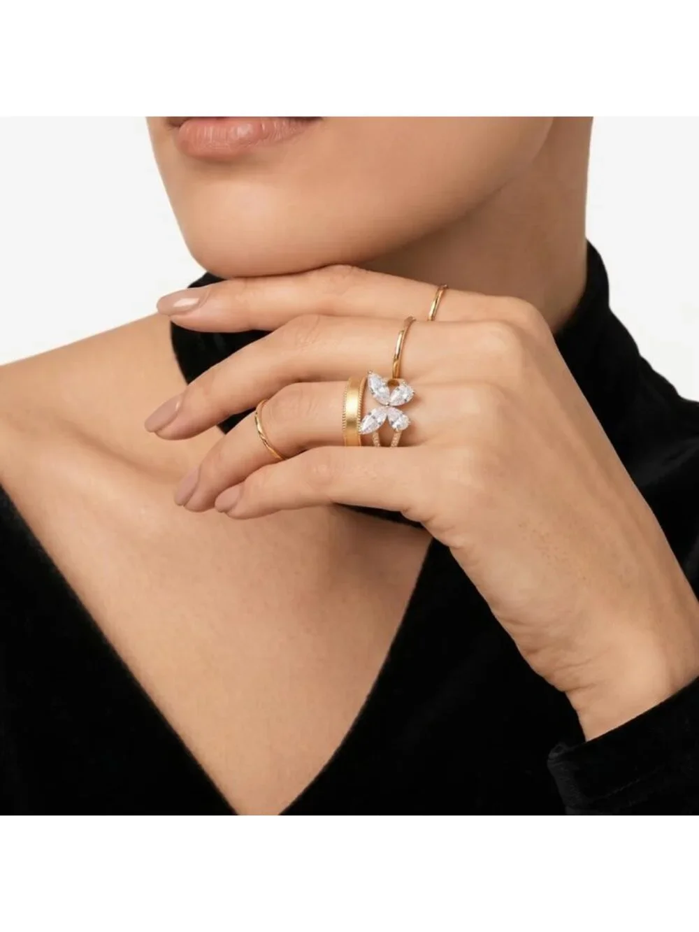 Dainty 14K Gold Plated CZ Cross Ring for Women - Sterling Silver Jewelry Gift